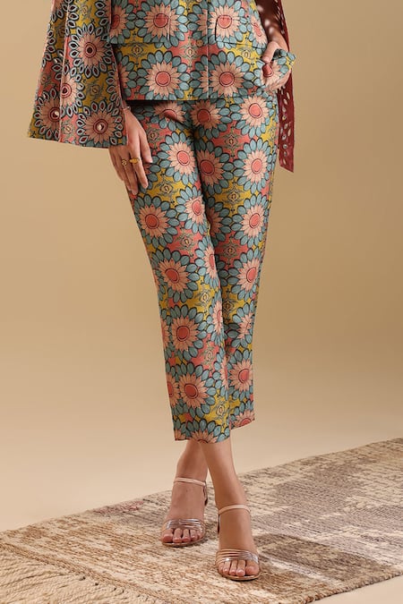 Soup By Sougat Paul_Multi Color Silk Embroidery Eraya Floral Bloom Print Blazer With Pant _Online_at_Aza_Fashions