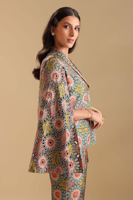 Soup By Sougat Paul_Multi Color Silk Embroidery Eraya Floral Bloom Print Blazer With Pant _at_Aza_Fashions