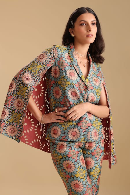 Buy_Soup By Sougat Paul_Multi Color Silk Embroidery Eraya Floral Bloom Print Blazer With Pant 