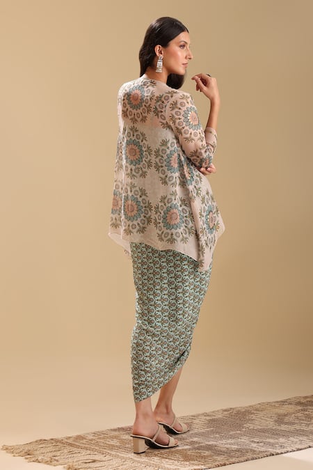 Soup By Sougat Paul Eraya Bloom Print Draped Dress With Jacket 
