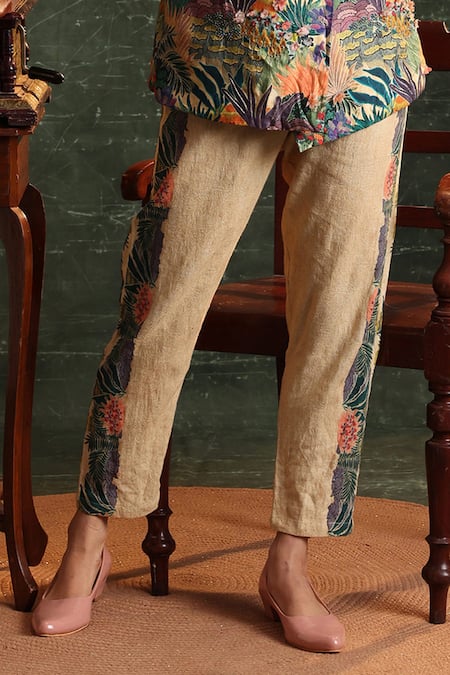 Soup By Sougat Paul Multi Color Chanderi Embroidery Kaira Garden Print Blazer With Pant Online at Aza Fashions Soup By Sougat Paul_Multi Color Chanderi Embroidery Kaira Garden Print Blazer With Pant _Online_at_Aza_Fashions