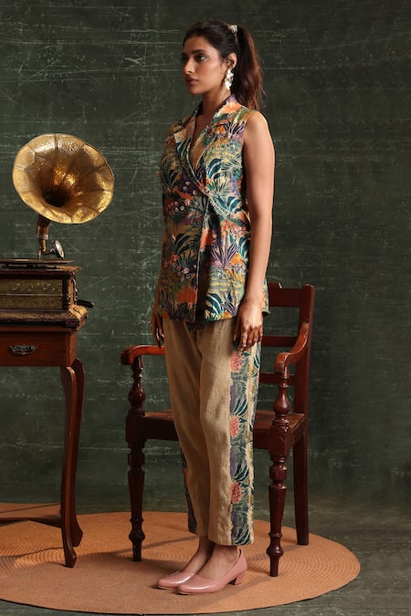 Buy_Soup By Sougat Paul_Multi Color Chanderi Embroidery Kaira Garden Print Blazer With Pant _Online_at_Aza_Fashions