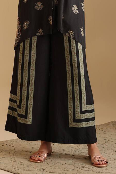 Soup By Sougat Paul_Black Cotton, Silk Embroidery, Sequins Eraya Mandala Print Kurta With Pant _Online_at_Aza_Fashions