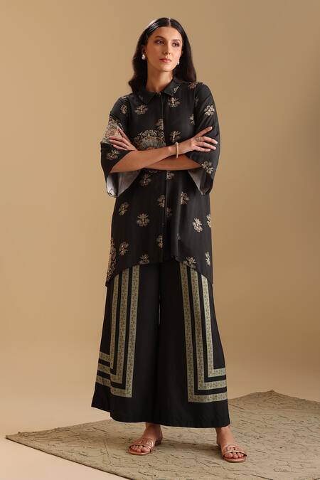 Buy_Soup By Sougat Paul_Black Cotton, Silk Embroidery, Sequins Eraya Mandala Print Kurta With Pant _Online_at_Aza_Fashions