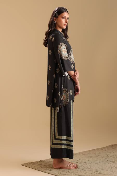 Shop_Soup By Sougat Paul_Black Cotton, Silk Embroidery, Sequins Eraya Mandala Print Kurta With Pant _Online_at_Aza_Fashions
