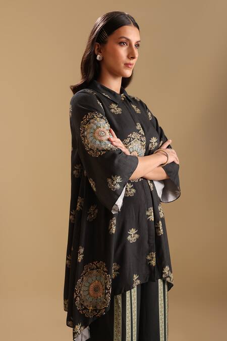 Buy_Soup By Sougat Paul_Black Cotton, Silk Embroidery, Sequins Eraya Mandala Print Kurta With Pant 