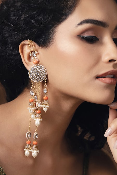 Joules by Radhika Pearl & Polki Embellished Sparkling Danglers 