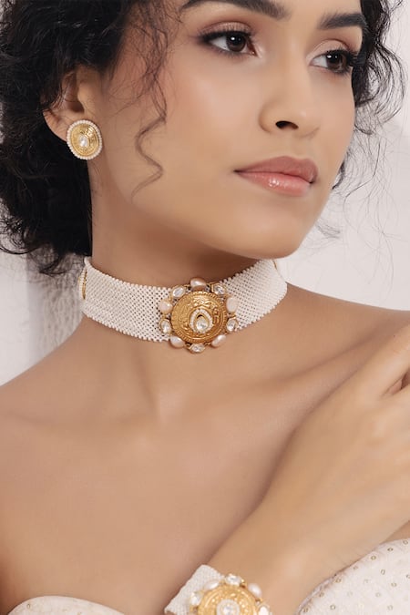 Joules by Radhika Floral Carved Choker Necklace Set 