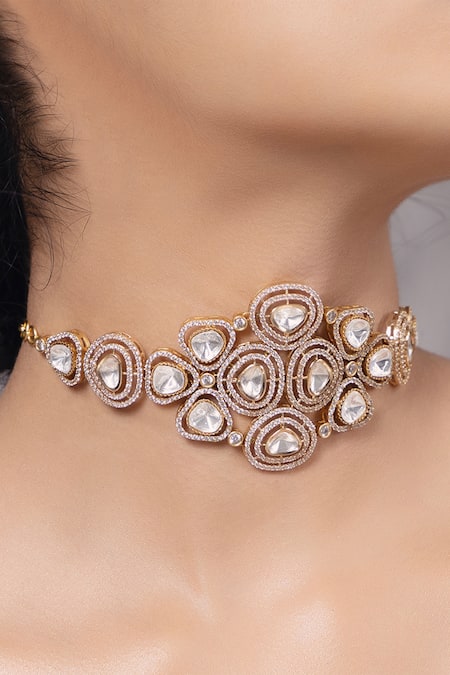 Shop_Joules By Radhika_Gold Plated Polki And Pearl Embellished Timeless Choker _at_Aza_Fashions