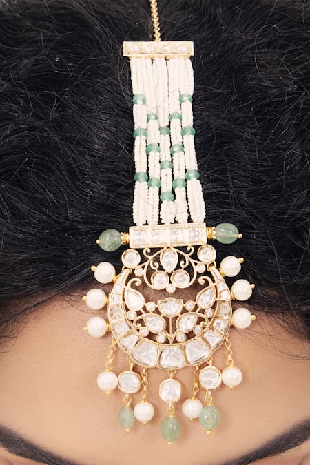 Joules By Radhika Polki & Pearl Embellished Chand Maangtikka 