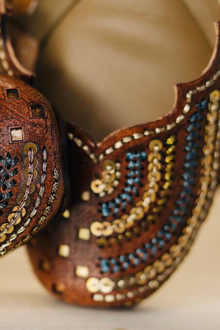 Buy_Loryphilory_Brown Folk Lore Sequined Juttis _Online_at_Aza_Fashions