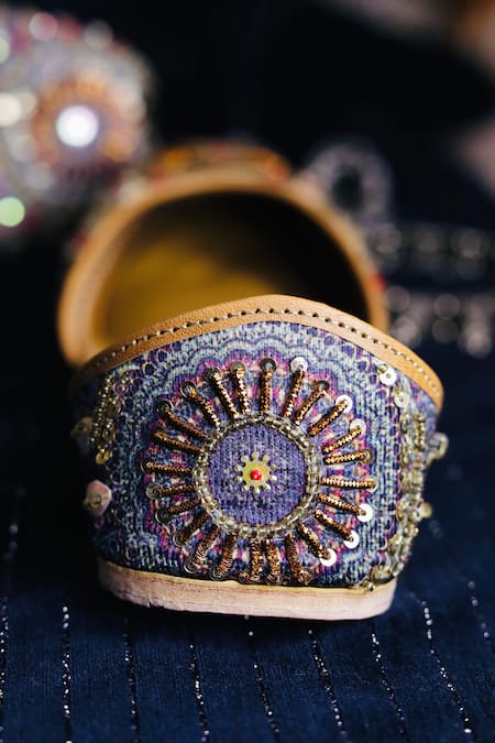 Loryphilory_Blue Sequins, Beads Twight Tango Embellished Mandala Pattern Juttis _Online_at_Aza_Fashions