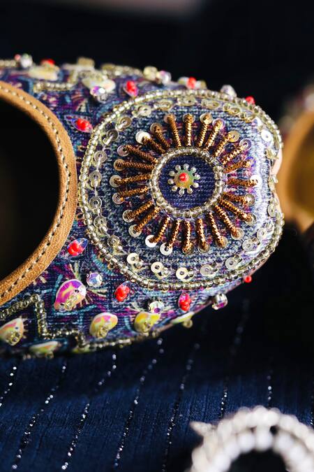 Buy_Loryphilory_Blue Sequins, Beads Twight Tango Embellished Mandala Pattern Juttis _Online_at_Aza_Fashions