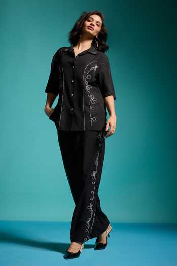 Dash and Dot Black Tencel Embroidery Collared Saloon Shirt With Pant at Aza Fashions Dash and Dot_Black Tencel Embroidery Collared Saloon Shirt With Pant _at_Aza_Fashions