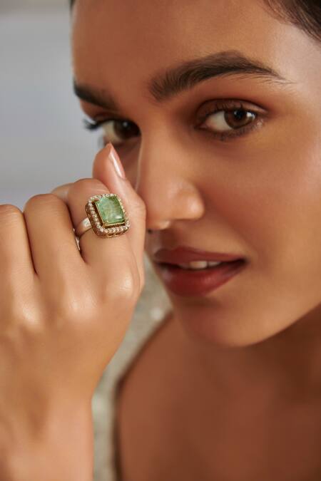 Paisley Pop Green Crystals, Stones Natural Embellished Ring Online at Aza Fashions Paisley Pop_Green Crystals, Stones Natural Embellished Ring _Online_at_Aza_Fashions