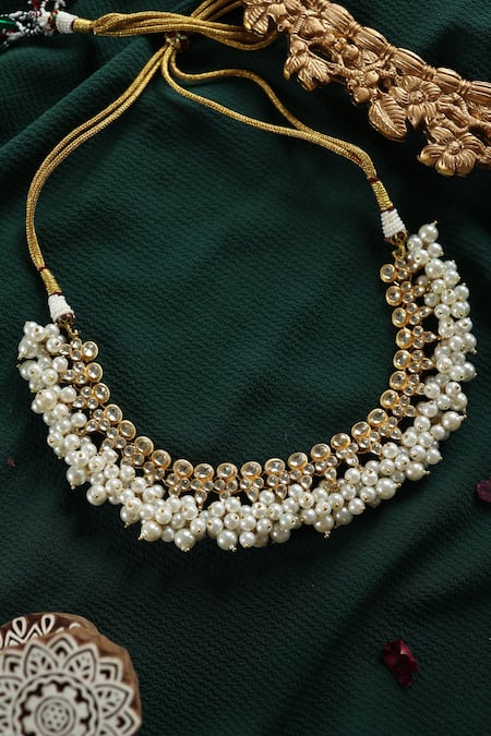 Buy Paisley Pop Gold Plated Kundan And Pearl Embellished Necklace Online at Aza Fashions Buy_Paisley Pop_Gold Plated Kundan And Pearl Embellished Necklace _Online_at_Aza_Fashions