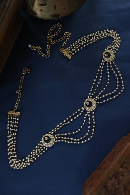 Paisley Pop Kundan & Pearl Chain Embellished Kamarbandh 