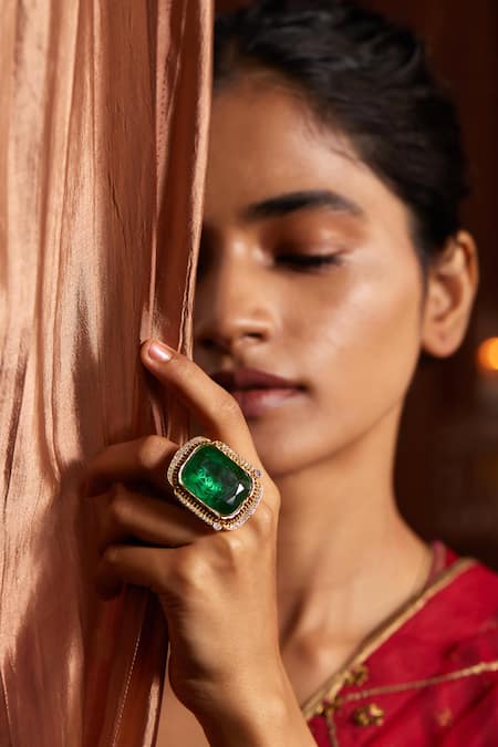 Paisley Pop Green Crystals, Stones Victorian Era Doublet Embellished Ring Online at Aza Fashions Paisley Pop_Green Crystals, Stones Victorian Era Doublet Embellished Ring _Online_at_Aza_Fashions