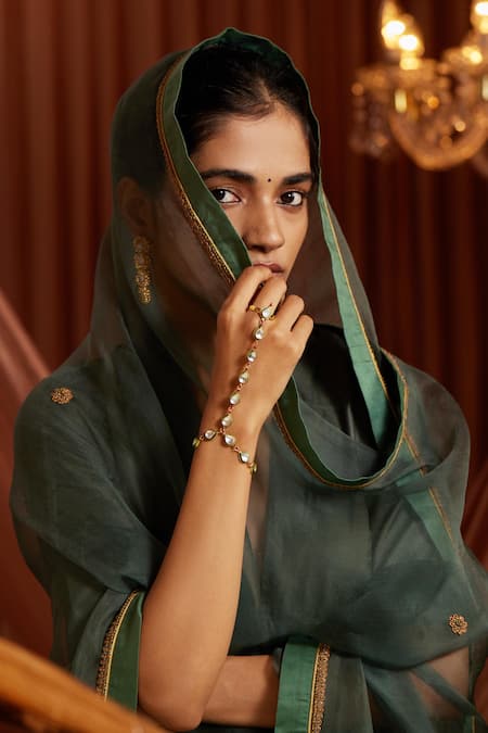 Paisley Pop_Gold Plated Crystals Kundan Vine Embellished Hathphool _Online_at_Aza_Fashions