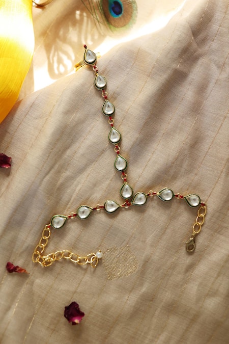 Shop_Paisley Pop_Gold Plated Crystals Kundan Vine Embellished Hathphool _Online_at_Aza_Fashions