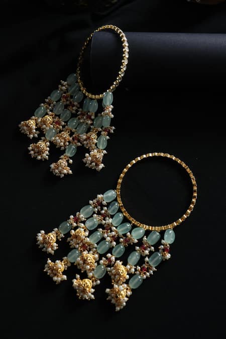 Paisley Pop Fluorite Stone Embellished Jhumki Kalira Bangles 2 Pcs 