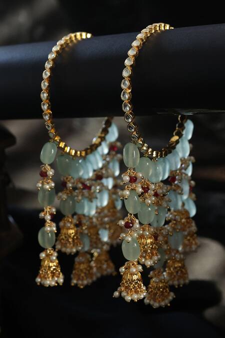 Buy_Paisley Pop_Green Pearls, Stones Fluorite Embellished Jhumki Kalira Bangles 2 Pcs _Online_at_Aza_Fashions