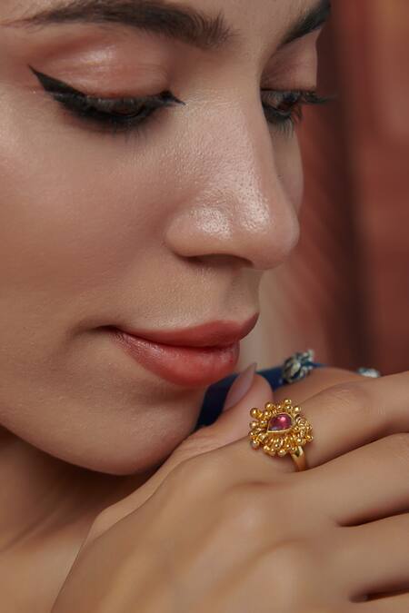 Paisley Pop Red Stones Kundan Fleur Ring Online at Aza Fashions Paisley Pop_Red Stones Kundan Fleur Ring _Online_at_Aza_Fashions