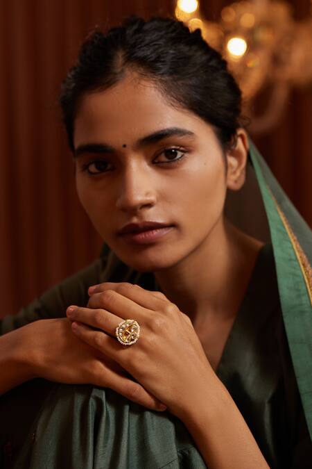 Buy Paisley Pop Gold Plated Pearls Kundan And Floret Ring Online at Aza Fashions Buy_Paisley Pop_Gold Plated Pearls Kundan And Floret Ring _Online_at_Aza_Fashions