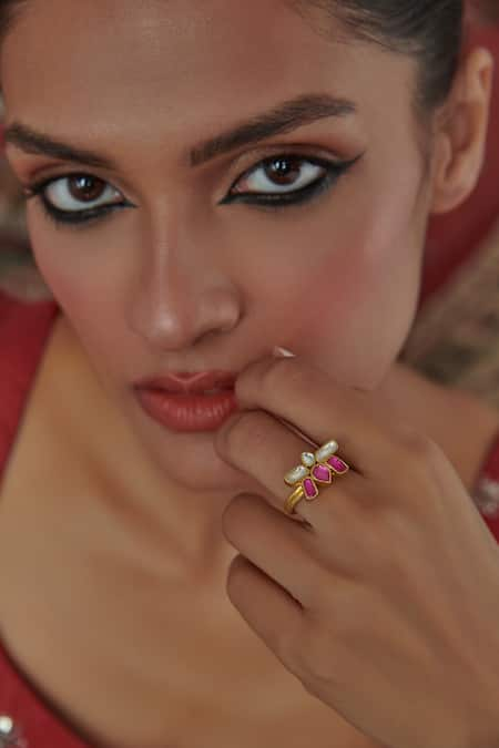 Paisley Pop Lotus Kundan Ring 