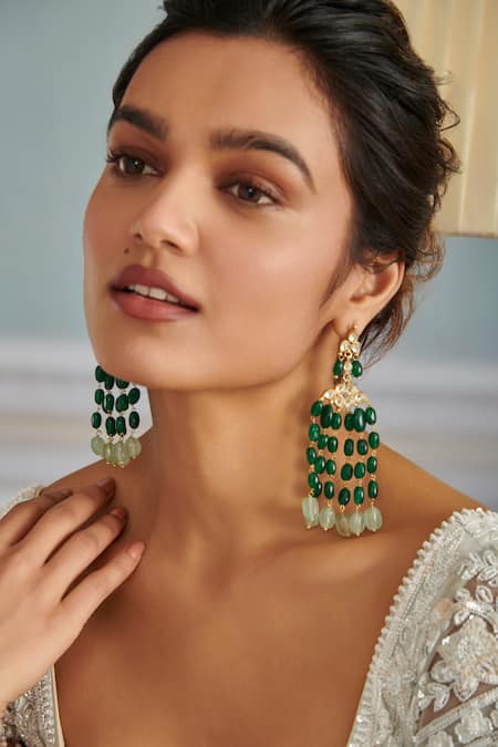 Paisley Pop Jade Stone Embellished Dangler Earrings 