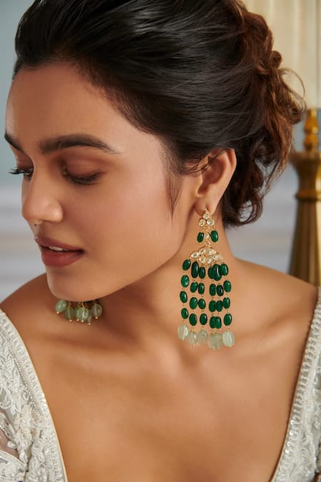 Buy_Paisley Pop_Green Lace, Stones Jade Embellished Dangler Earrings _Online_at_Aza_Fashions