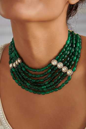 Buy_Paisley Pop_Green Polki Layered Necklace _Online_at_Aza_Fashions