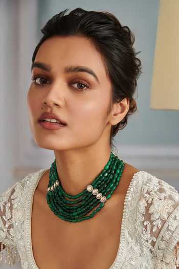 Shop_Paisley Pop_Green Polki Layered Necklace _Online_at_Aza_Fashions
