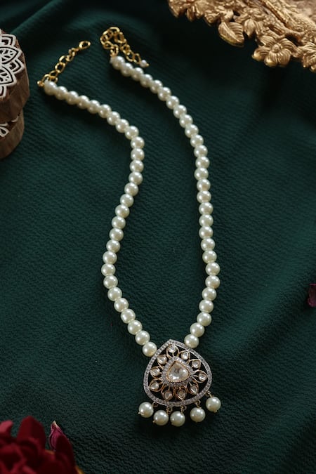 Shop Paisley Pop White Tear Drop Carved Pendant Necklace at Aza Fashions Shop_Paisley Pop_White Tear Drop Carved Pendant Necklace _at_Aza_Fashions