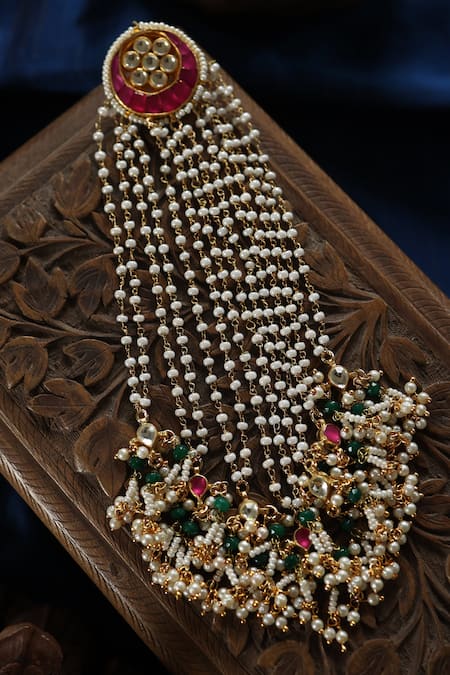 Shop_Paisley Pop_Multi Color Kundan Braid Pin _at_Aza_Fashions