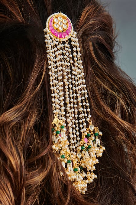 Paisley Pop_Multi Color Kundan Braid Pin _Online_at_Aza_Fashions