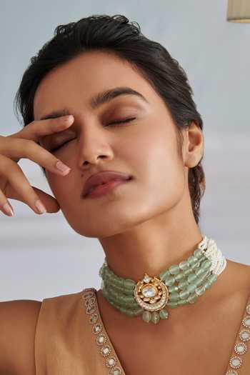 Paisley Pop_Green Stone Embellished Choker _Online_at_Aza_Fashions