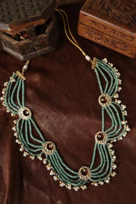 Buy_Paisley Pop_Green Scallop String Embellished Necklace _Online_at_Aza_Fashions