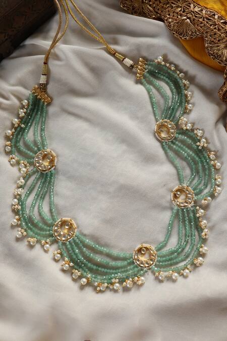 Shop_Paisley Pop_Green Scallop String Embellished Necklace _Online_at_Aza_Fashions
