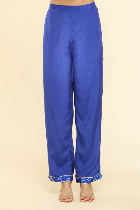 Buy_Naintara Bajaj_Blue Georgette, Chiffon, Silk Embroidery, Gota Bandhej Pattern Kurta Pant Set