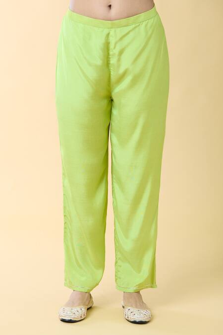 Buy_Samyukta Singhania_Green Georgette, Silk Lace, Embroidery Round Pittan Straight Kurta And Pant Set