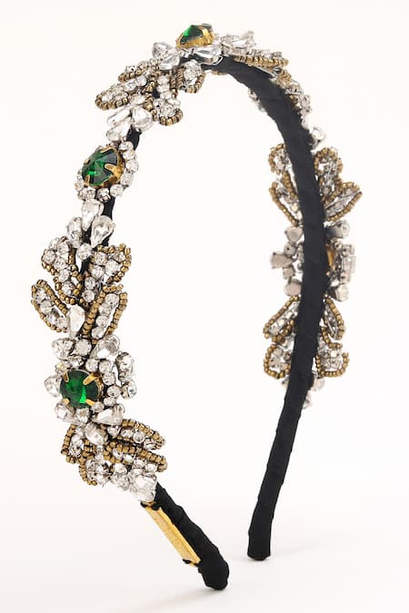 Buy_Born Flash_Silver Crystals, Beads Anemone And Embellished Hairband _Online_at_Aza_Fashions