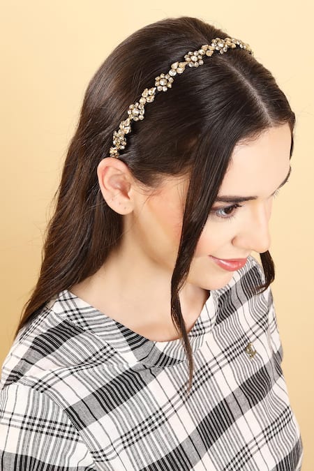 Born Flash Silver Crystals Aster Embellished Floral Hairband Online at Aza Fashions Born Flash_Silver Crystals Aster Embellished Floral Hairband _Online_at_Aza_Fashions