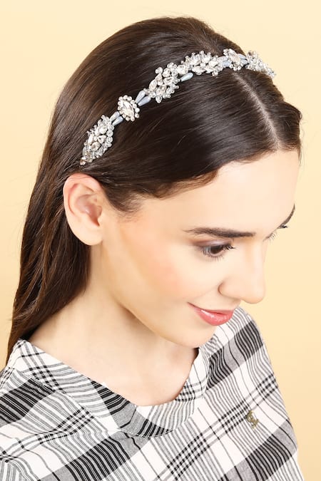 Born Flash Silver Crystal Begonia Crytsal And Bead Work Hairband 