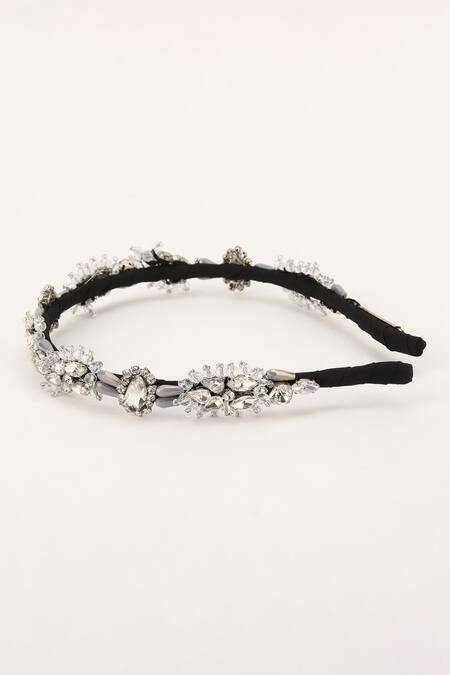 Buy_Born Flash_Silver Crystals, Beads Begonia Crytsal And Work Hairband _Online_at_Aza_Fashions