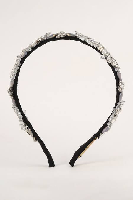 Shop_Born Flash_Silver Crystals, Beads Begonia Crytsal And Work Hairband _Online_at_Aza_Fashions