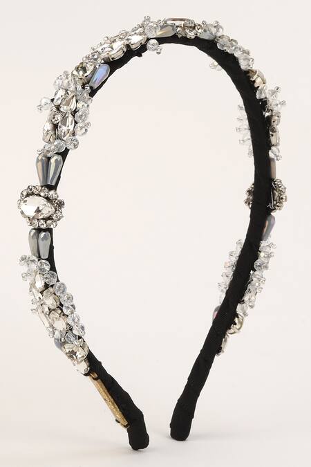 Born Flash_Silver Crystals, Beads Begonia Crytsal And Work Hairband _at_Aza_Fashions