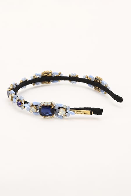 Buy_Born Flash_Blue Crystals, Beads Bluebell Embellished Hairband _Online_at_Aza_Fashions