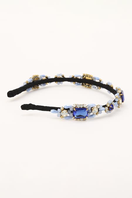 Shop_Born Flash_Blue Crystals, Beads Bluebell Embellished Hairband _Online_at_Aza_Fashions