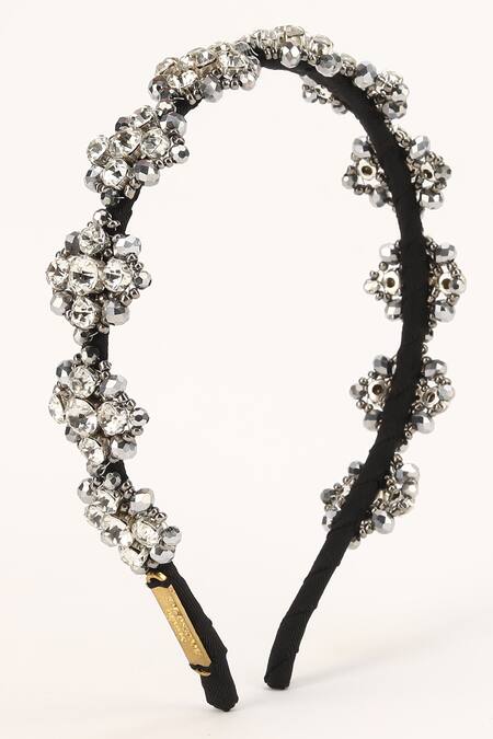 Born Flash_Silver Beads, Crystals Calendula Floral Crytsal Embellished Hairband _at_Aza_Fashions